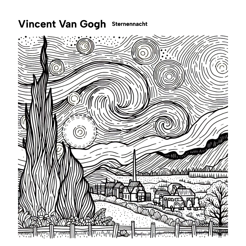 Van Gogh Sternennacht Ausmalbild